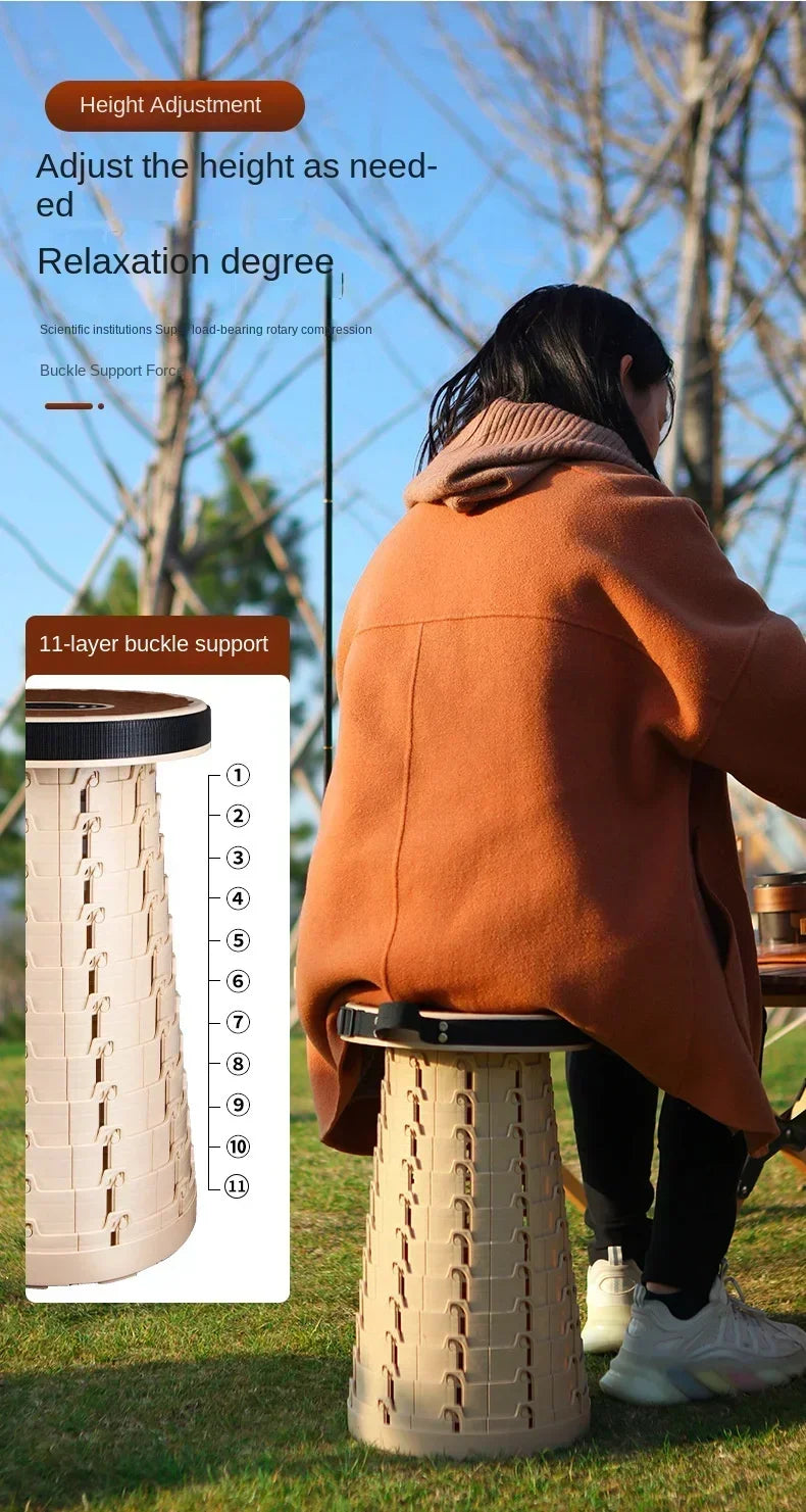 Adjustable Telescoping Folding Stool – Travel & Outdoor Use