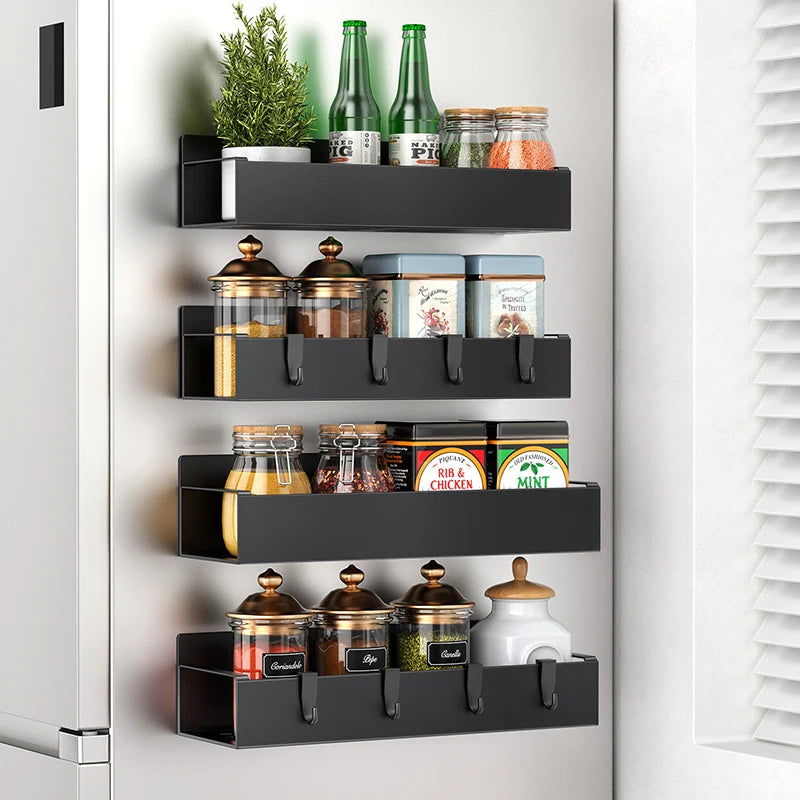 Magnetic Fridge Organizer – Space-Saving Storage Rack with Hanging Hooks