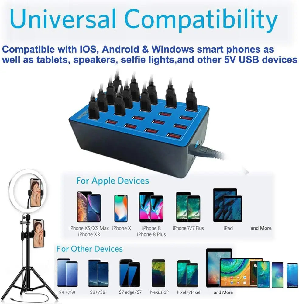 20-Port USB Charging Station 100W – Fast Multi-Device Charger for Phones, Tablets & USB Devices