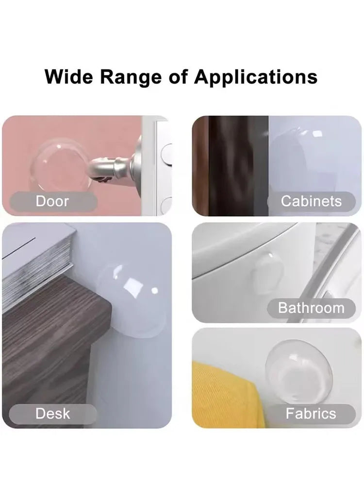 📋 Title:
Clear Soft Rubber Door Knob Wall Shield | Door Stopper Bumper Mute Sticker | Self-Adhesive Wall Protector Muffler Pad (Pack of 6/8)