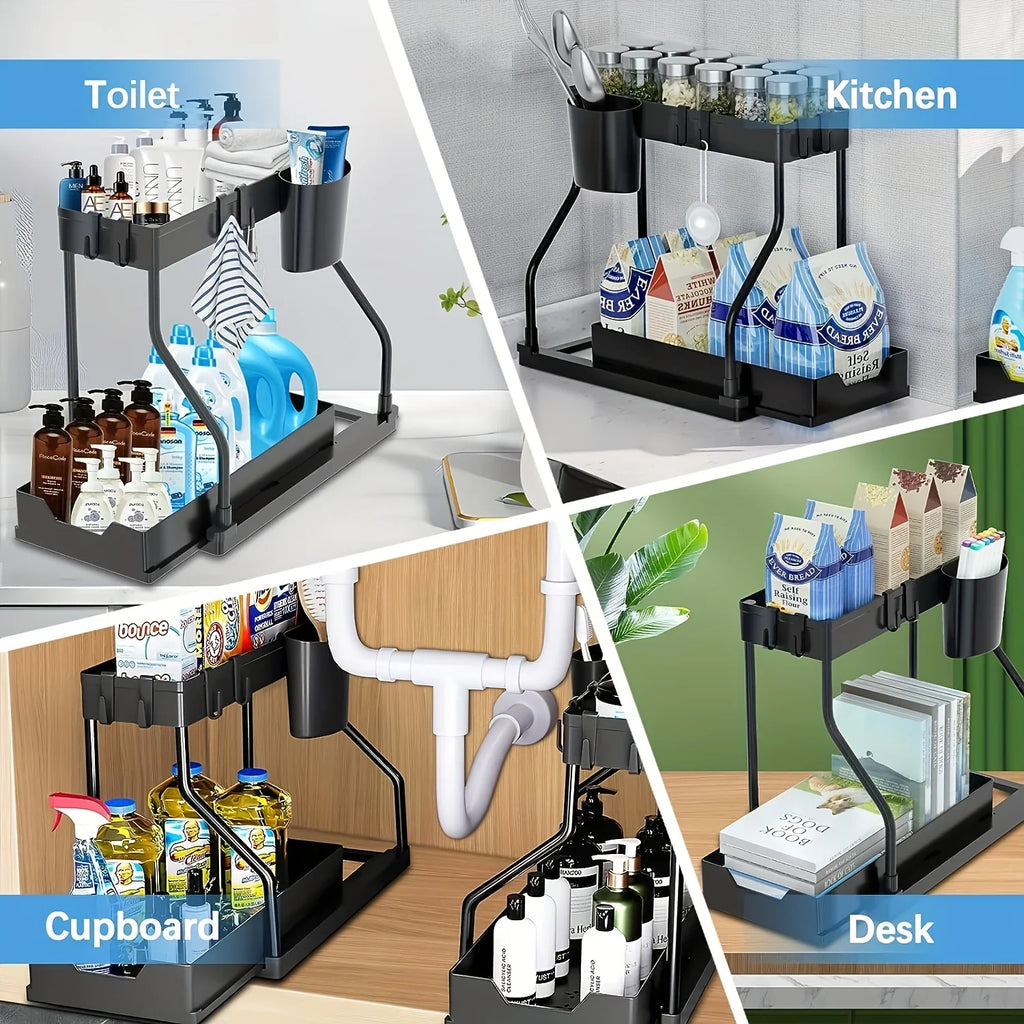 Under Sink Organizer – 2-Tier Pull-Out Storage Rack for Kitchen & Bathroom