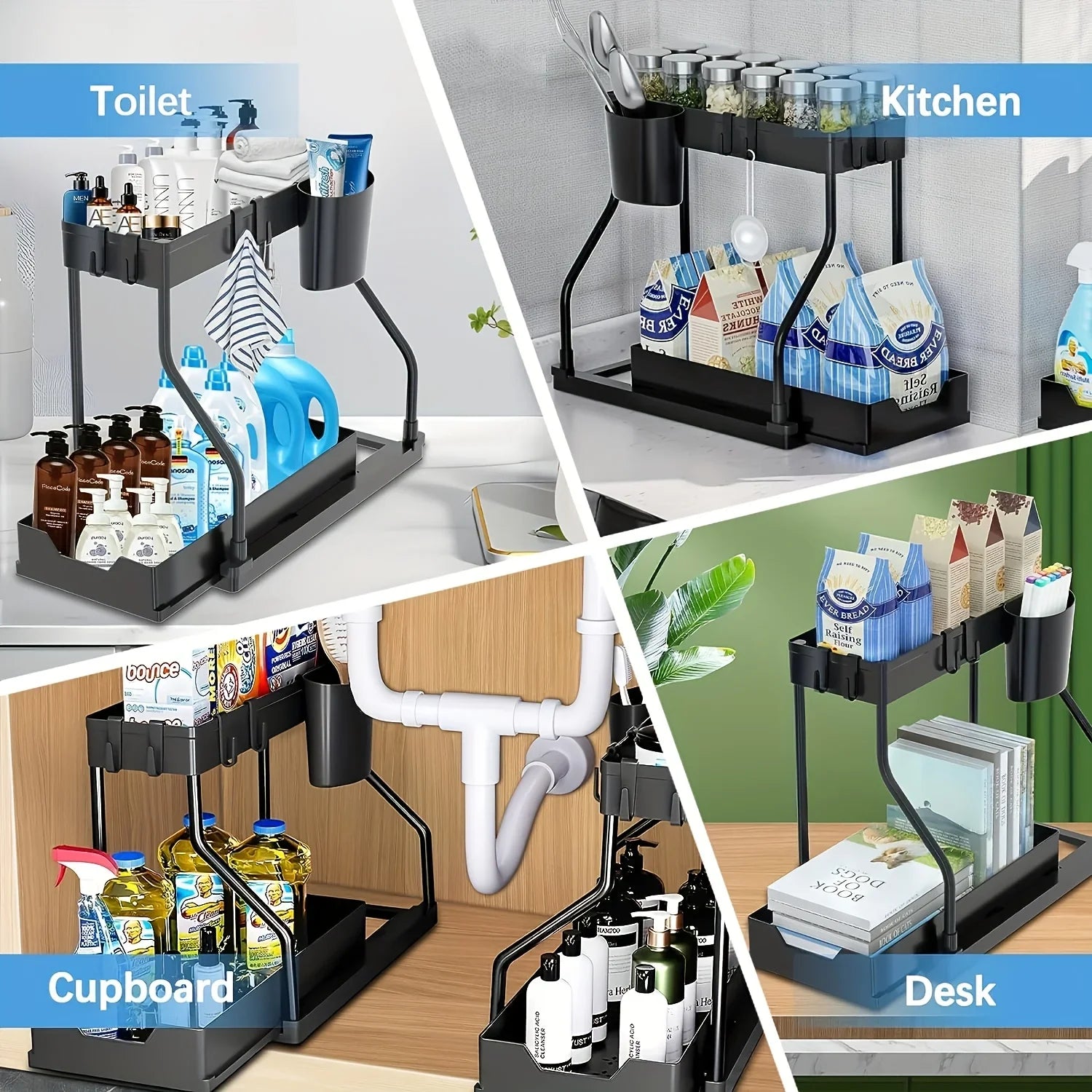 Under Sink Organizer – 2-Tier Pull-Out Storage Rack for Kitchen & Bathroom
