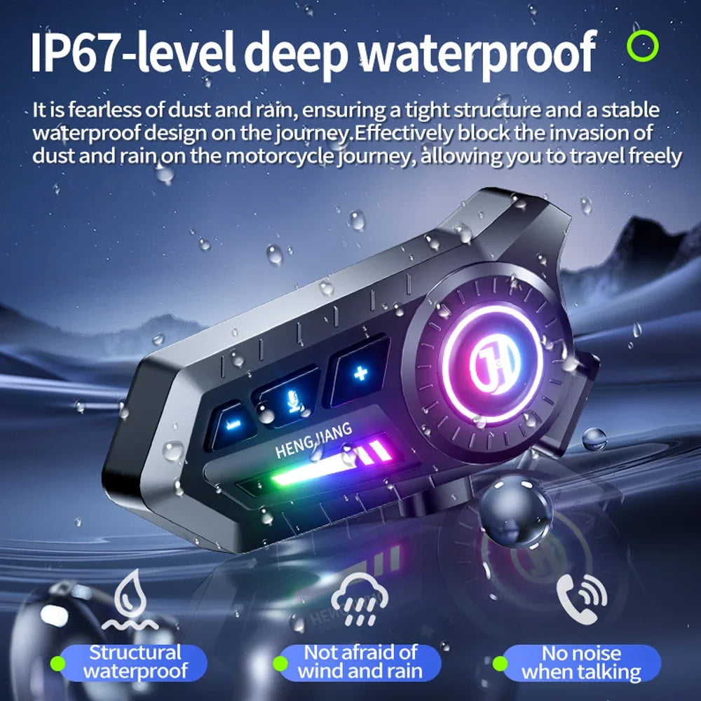 Motorcycle Bluetooth 6.0 Helmet Headset – Wireless Hands-Free Audio with Ambient RGB Light