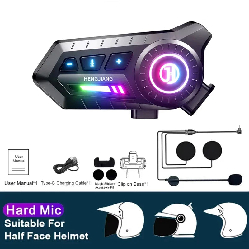 Motorcycle Bluetooth 6.0 Helmet Headset – Wireless Hands-Free Audio with Ambient RGB Light