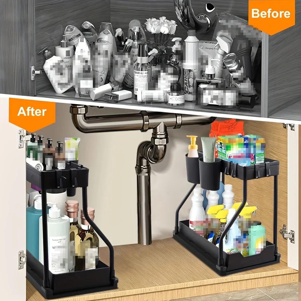 Under Sink Organizer – 2-Tier Pull-Out Storage Rack for Kitchen & Bathroom