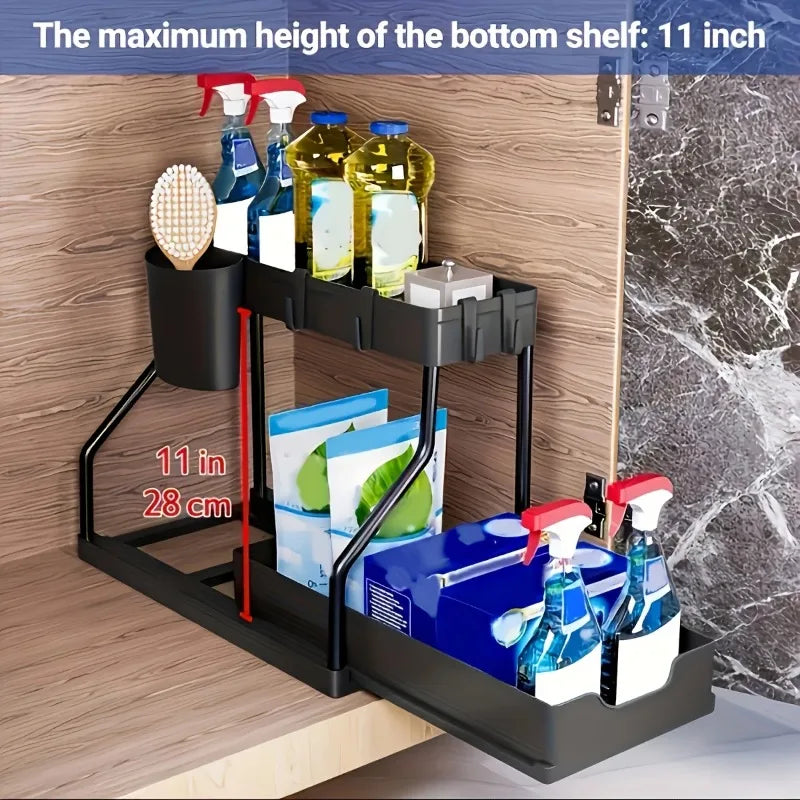 Under Sink Organizer – 2-Tier Pull-Out Storage Rack for Kitchen & Bathroom