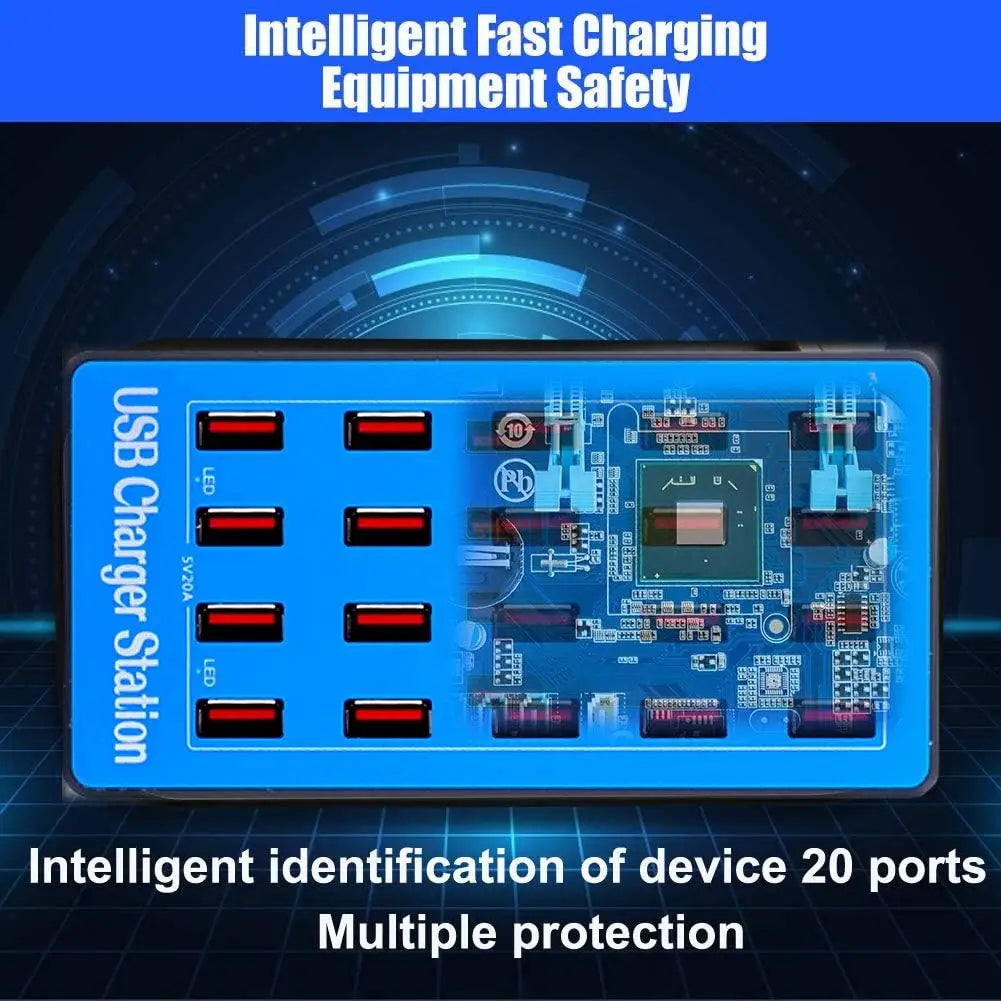 20-Port USB Charging Station 100W – Fast Multi-Device Charger for Phones, Tablets & USB Devices