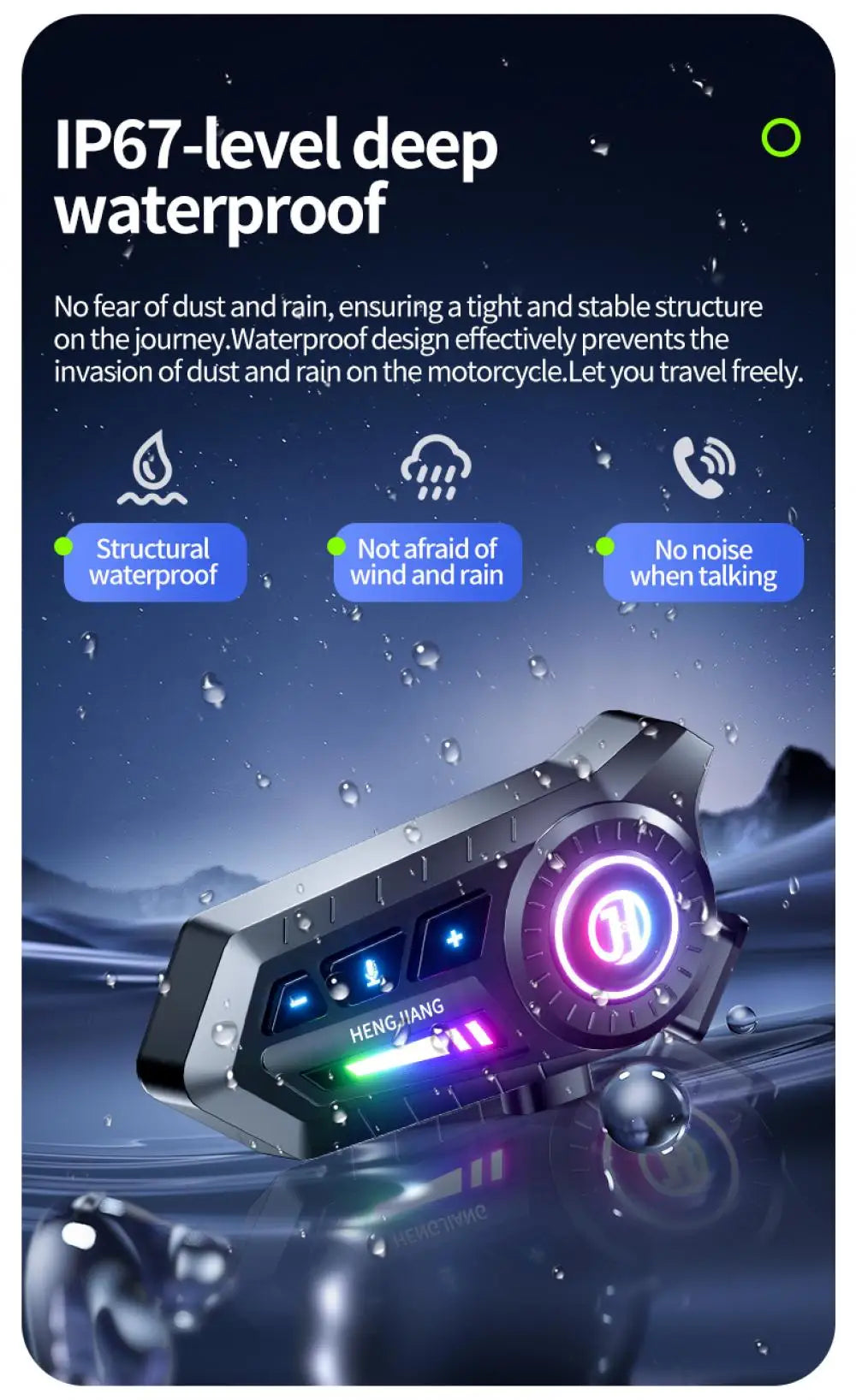 Motorcycle Bluetooth 6.0 Helmet Headset – Wireless Hands-Free Audio with Ambient RGB Light