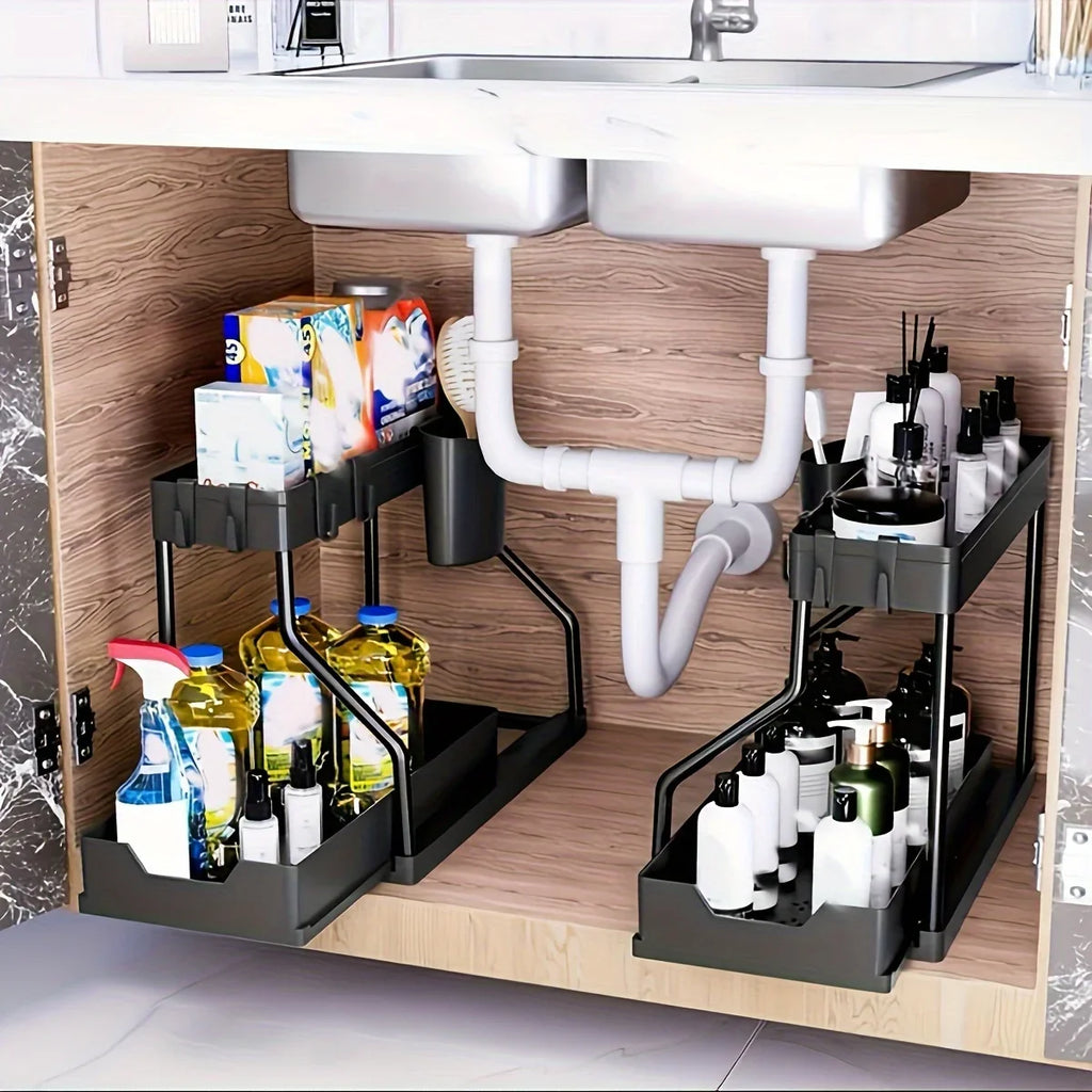 Under Sink Organizer – 2-Tier Pull-Out Storage Rack for Kitchen & Bathroom