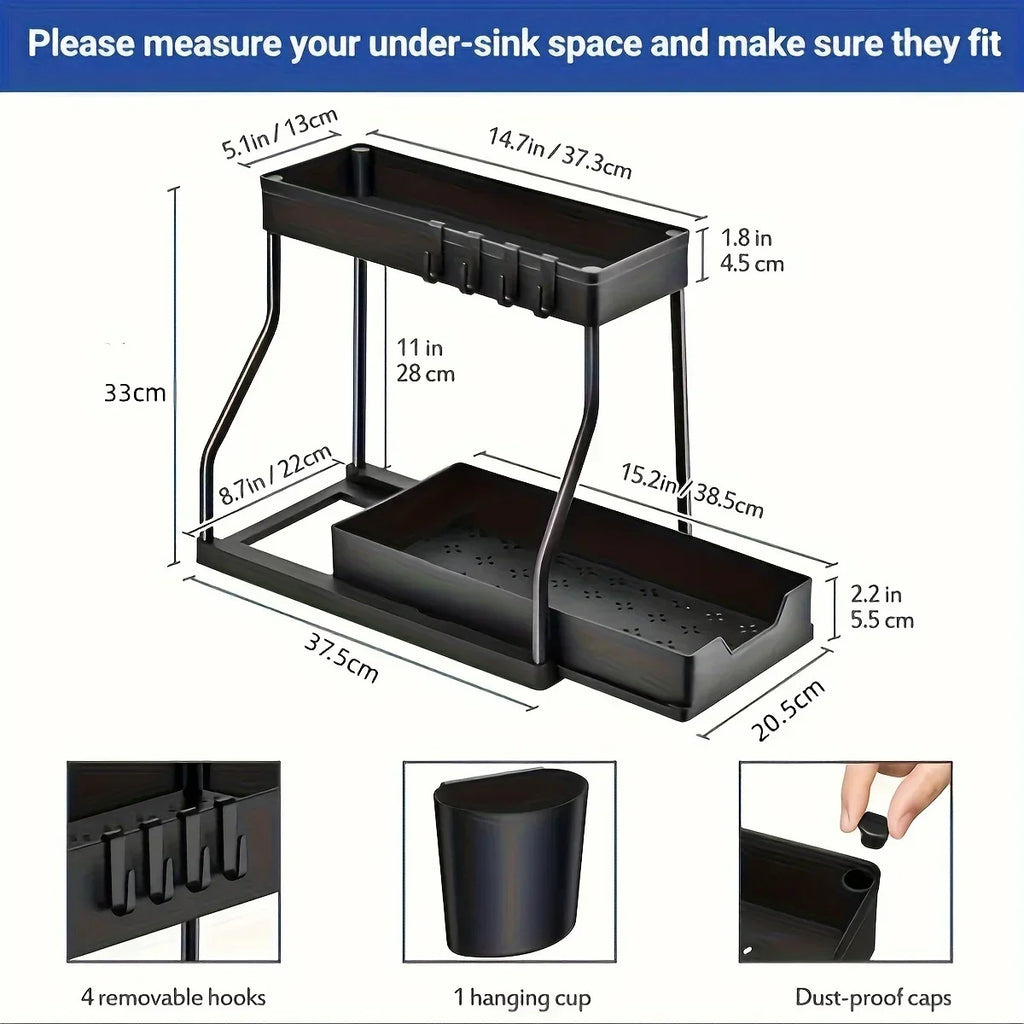 Under Sink Organizer – 2-Tier Pull-Out Storage Rack for Kitchen & Bathroom