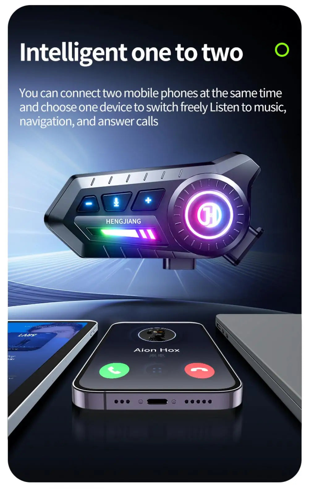 Motorcycle Bluetooth 6.0 Helmet Headset – Wireless Hands-Free Audio with Ambient RGB Light