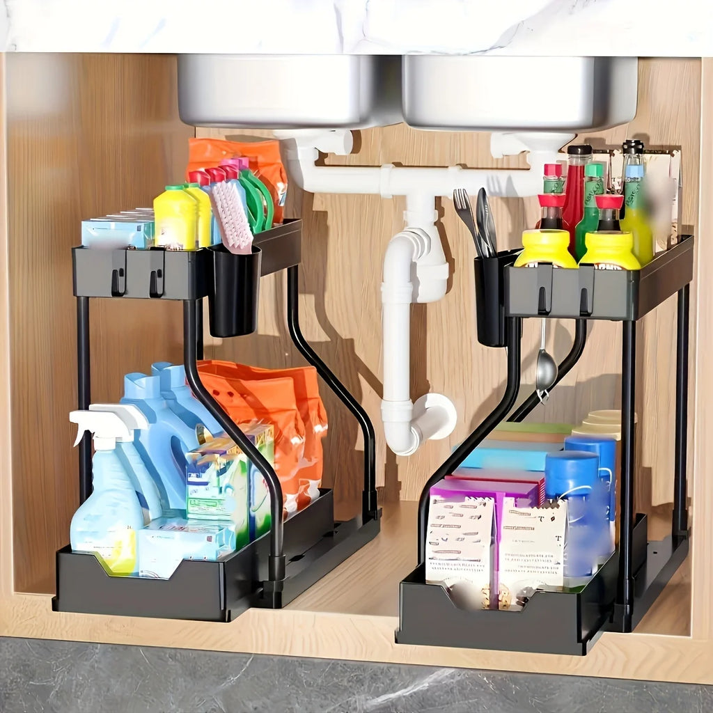 Under Sink Organizer – 2-Tier Pull-Out Storage Rack for Kitchen & Bathroom