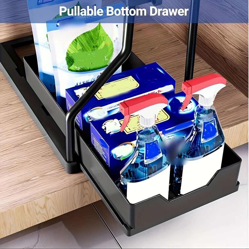 Under Sink Organizer – 2-Tier Pull-Out Storage Rack for Kitchen & Bathroom