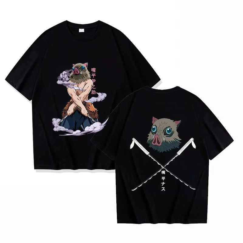 Hot Anime Hashibira Inosuke Cartoon Demon Slayer T Shirt Summer Fashion