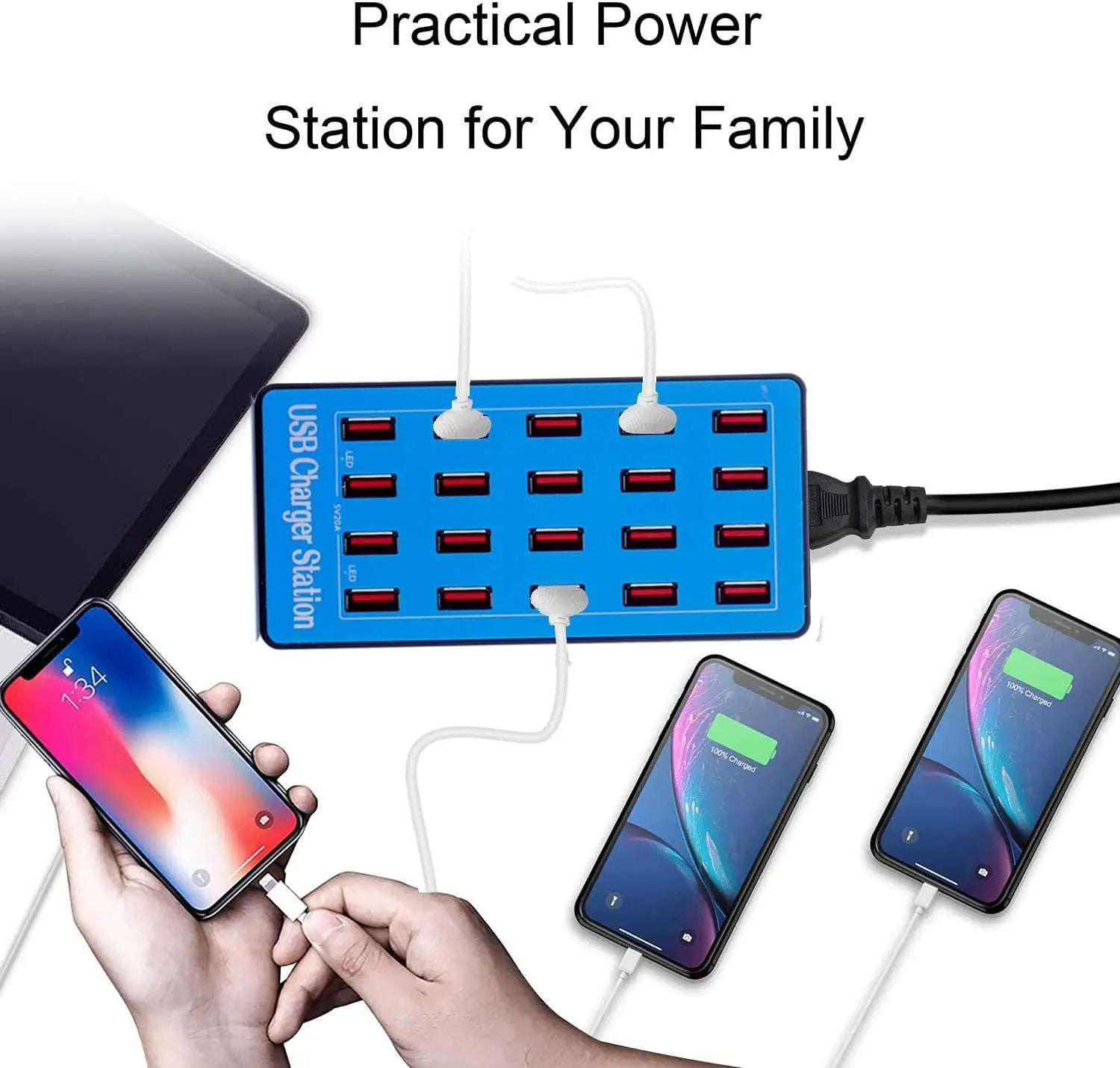 20-Port USB Charging Station 100W – Fast Multi-Device Charger for Phones, Tablets & USB Devices