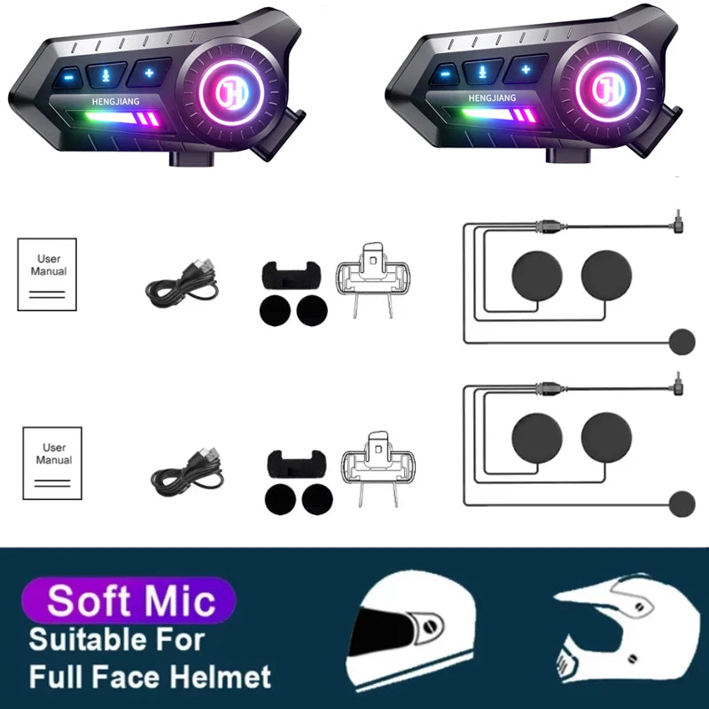 Motorcycle Bluetooth 6.0 Helmet Headset – Wireless Hands-Free Audio with Ambient RGB Light