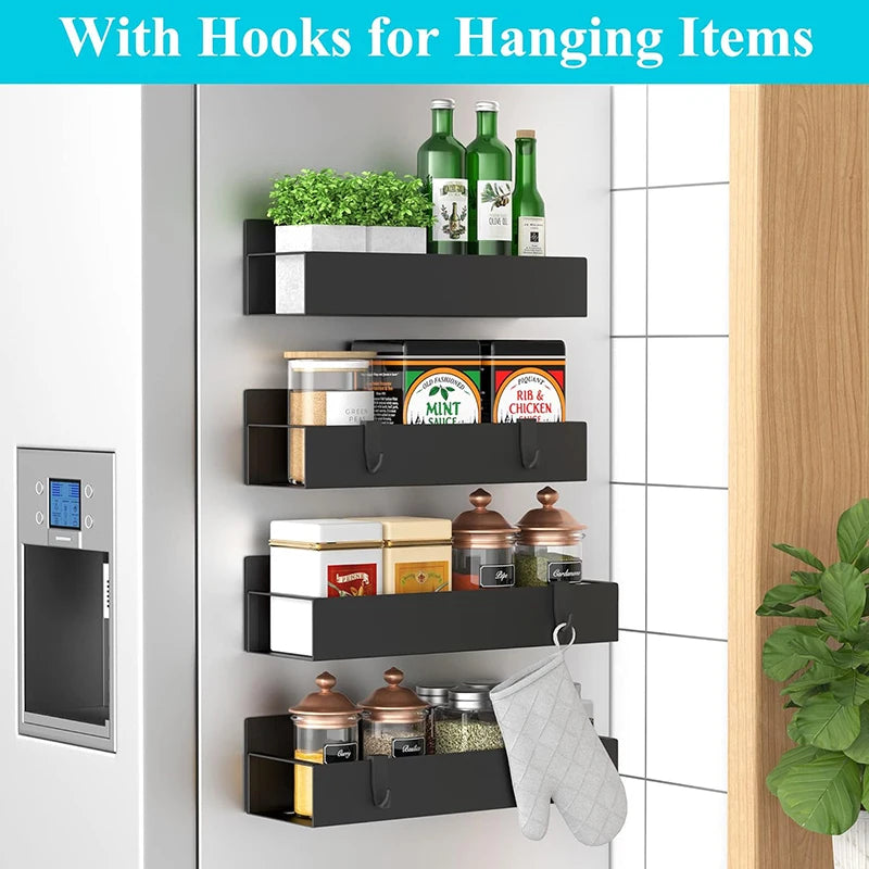 Magnetic Fridge Organizer – Space-Saving Storage Rack with Hanging Hooks