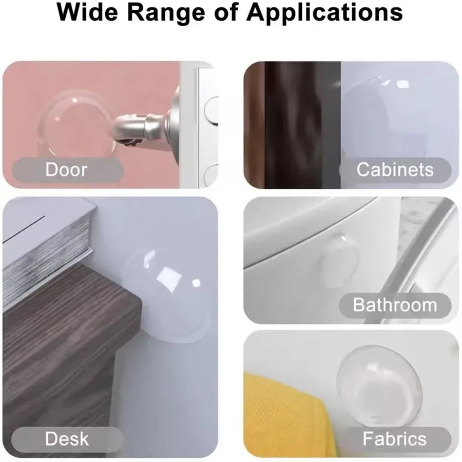 📋 Title:
Clear Soft Rubber Door Knob Wall Shield | Door Stopper Bumper Mute Sticker | Self-Adhesive Wall Protector Muffler Pad (Pack of 6/8)